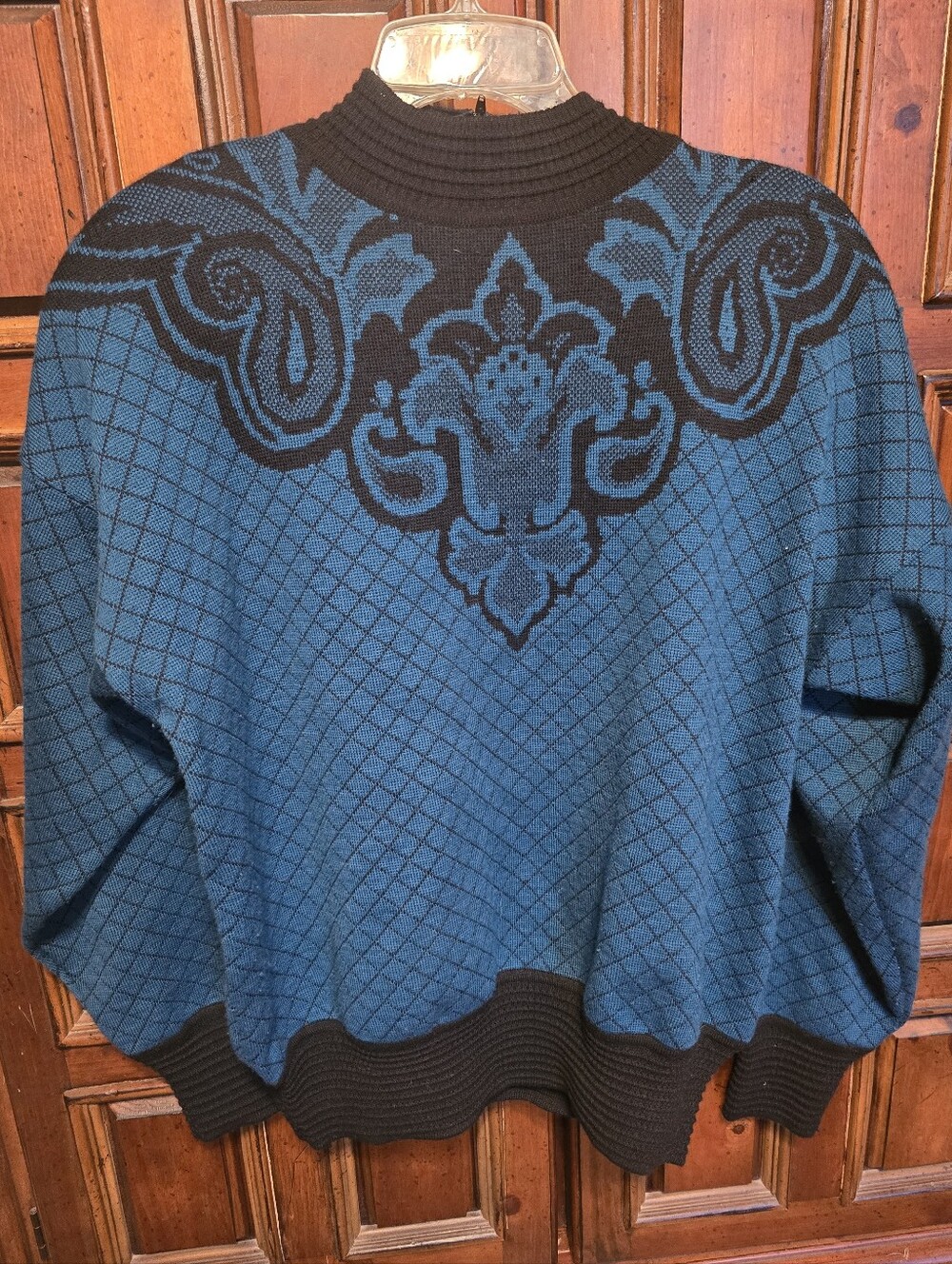 Vtg 80s Dalton 100% Wool Sweater Mock Turtleneck Paisley Teal And Black Sz Lg